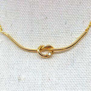 Vintage Love Knot Collar Necklace 17" Women's Gold  Rhinestone Pendant Jewelry